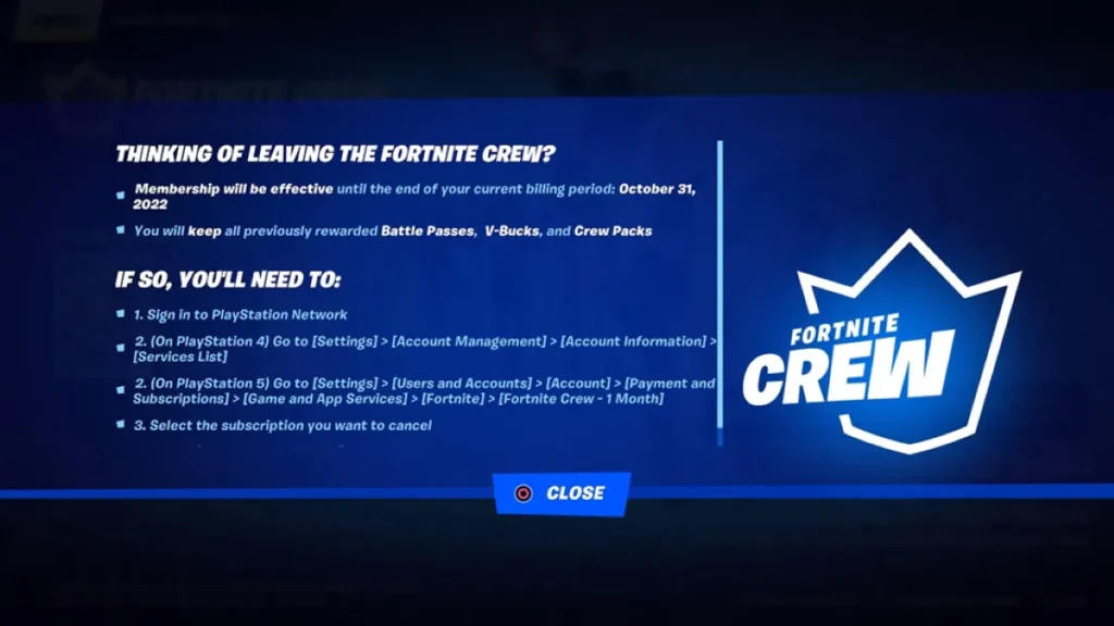 cancel Fortnite Crew subscription