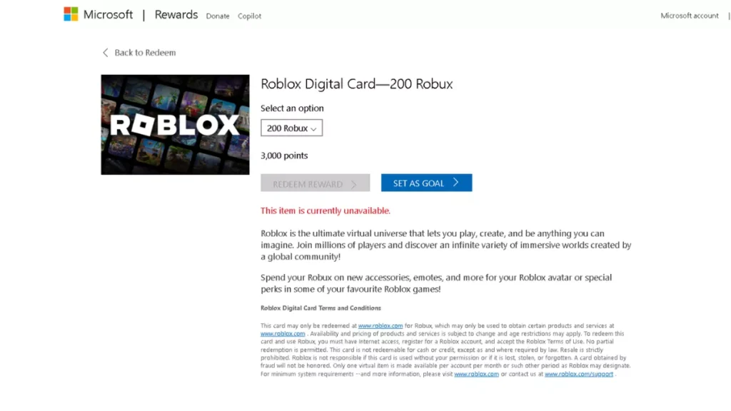 Get free Robux via Microsoft Rewards