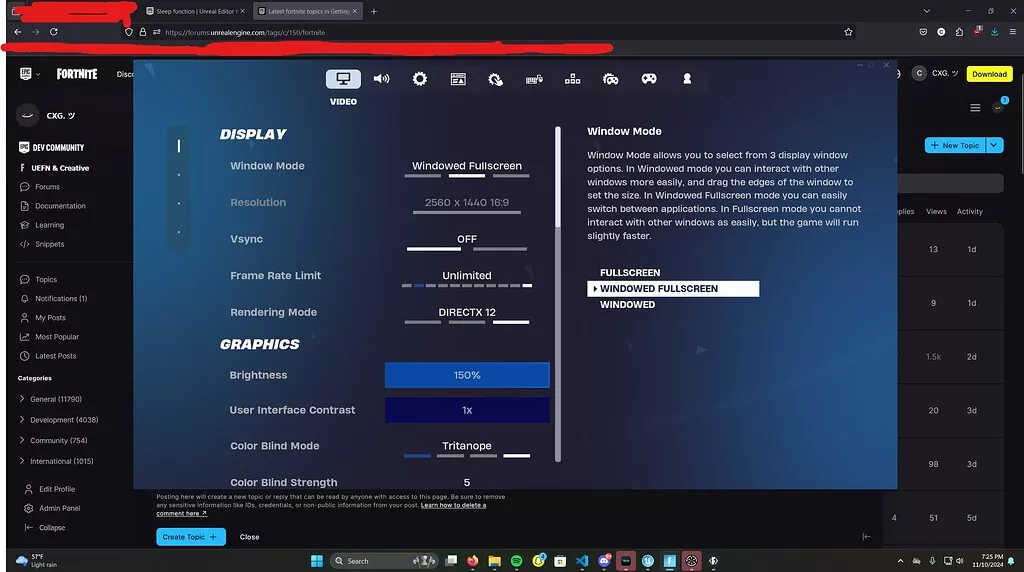 Keep display mode to fullscreen in Fortnite for reducing lag