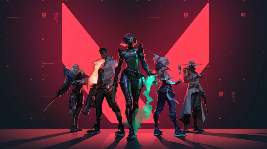 VALORANT agents Sova, Phoenix, Viper, Jett, and Cypher